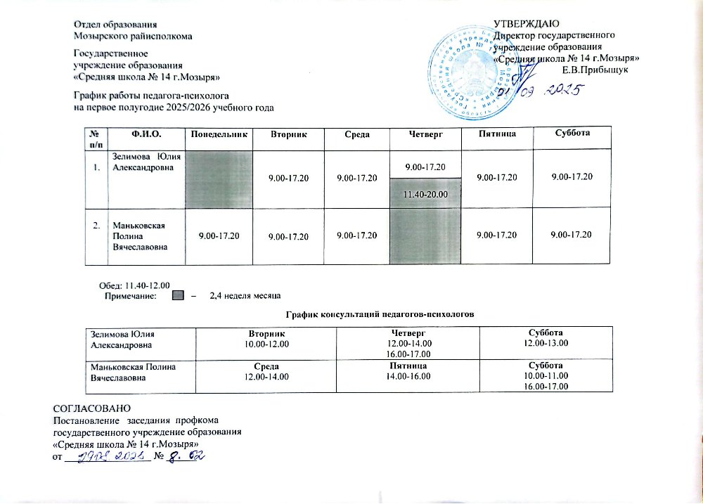 График работы социальных педагогов и педагогов-психологов