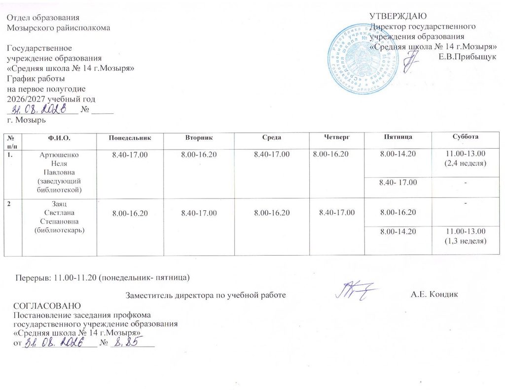 График работы и контакты